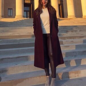 BLDWN Burgundy 100% Wool Coat, Size Small - Pinot Noir